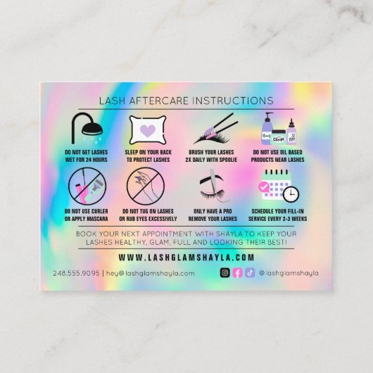 Lash Extensions Aftercare Instructions Rainbow Visitekaartje (Achterkant)