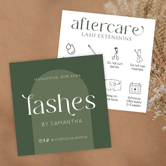 Lash Extensions Aftercare Modern Boho Sage Green Vierkante Visitekaartje
