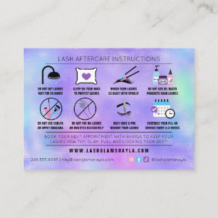 Lash Extensions Holographic Aftercare Instructions Visitekaartje