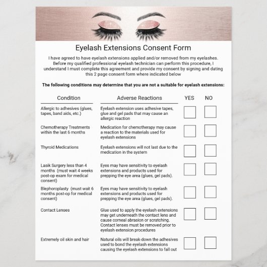 Lash Extensions Liability Waiver Release Form Flyer (Voorkant)