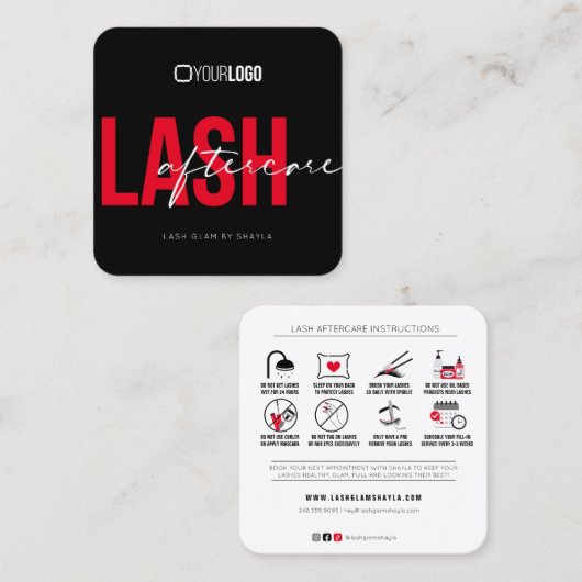 Lash Extensions nazorginstructies Vierkante Visitekaartje (Voorkant / Achterkant)