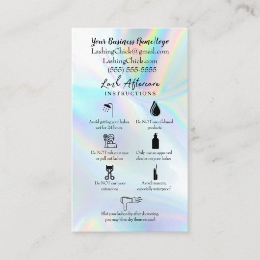 Lash Natercare Instruction Kaart Visitekaartje (Voorkant)