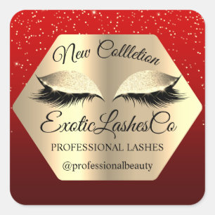 Lash Packaging confetti Makeup Golden Eyes Red Vierkante Sticker