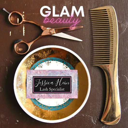 Lash Specialist Monogram Glitter Script Salon Visitekaartje