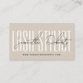 Lash stylist modern typografie script beige visitekaartje (Voorkant)