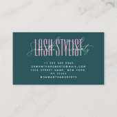 Lash stylist modern typography script green pink visitekaartje (Achterkant)