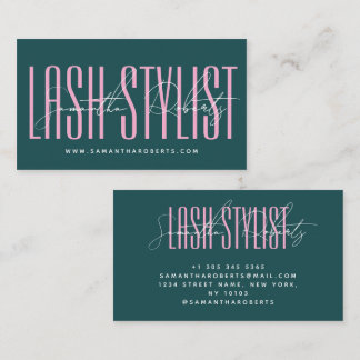 Lash stylist modern typography script green pink visitekaartje