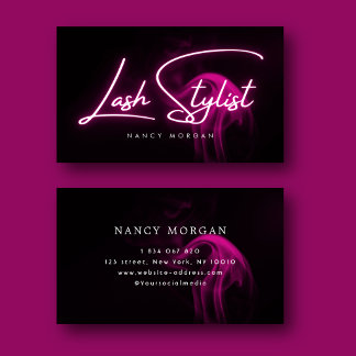 Lash Stylist Typografie Roze Neon  Visitekaartje