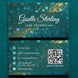 Lash Technician Blauwgroen Gold Glitter QR Code Lu Visitekaartje