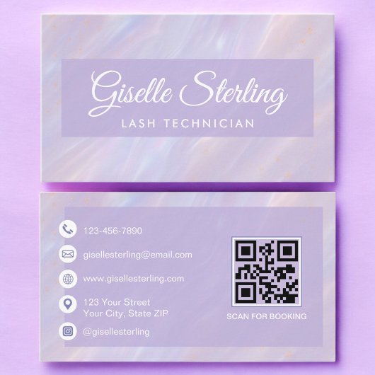 Lash Technician QR Code Pastel Opal Holographic Visitekaartje