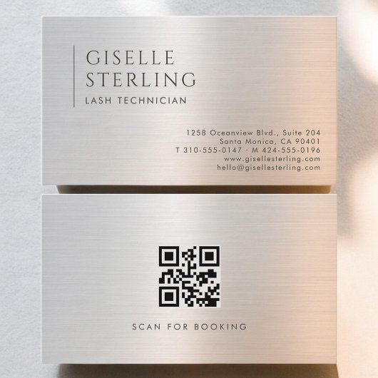 Lash-technicus QR-code geborsteld metaal Visitekaartje