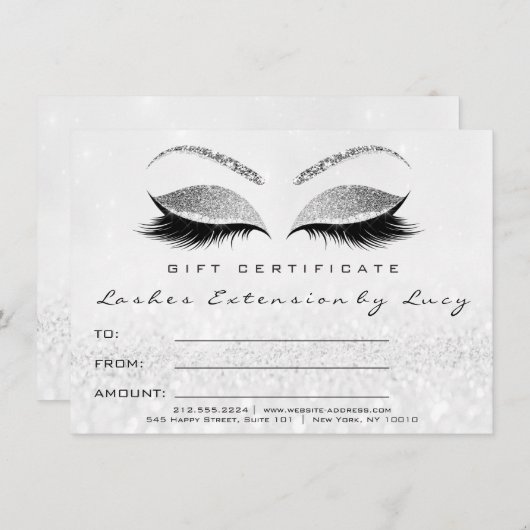 Lash White Silver Makeup Certificate Gift Glitter (Voorkant / Achterkant)