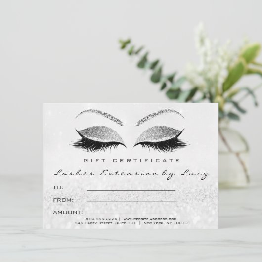 Lash White Silver Makeup Certificate Gift Glitter (Staand voorkant)