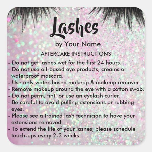 Lashes AFTERCARE INSTRUCTIES Sticker (Voorkant)