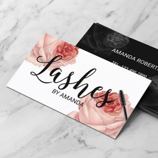 Lashes Black Script  Floral Lash Extension Visitekaartje