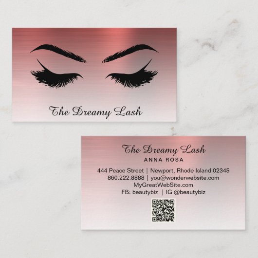 *~* Lashes Brows Extensions QR Metallic COPPER Visitekaartje (Voorkant / Achterkant)