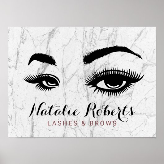 Lashes & Brows Makeup Artist Beauty Salon Marble Poster (Voorkant)
