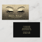 Lashes Brows Makeup Artist Black & Gold Glitter Visitekaartje (Voorkant / Achterkant)
