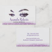 Lashes & Brows Makeup Artist Modern Paars Glitter Visitekaartje (Voorkant / Achterkant)
