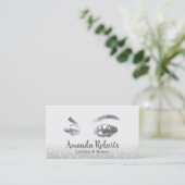 Lashes & Brows Makeup Artist Silver Glitter Salon Visitekaartje (Staand voorkant)