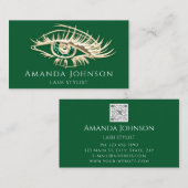 Lashes Brows Makeup Logo Gold Green Qr-code Visitekaartje (Voorkant / Achterkant)