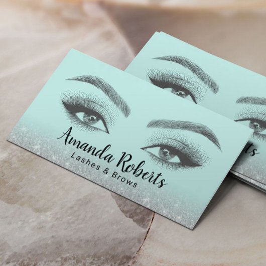 Lashes & Brows Microblading Mint & Silver Glitter Visitekaartje