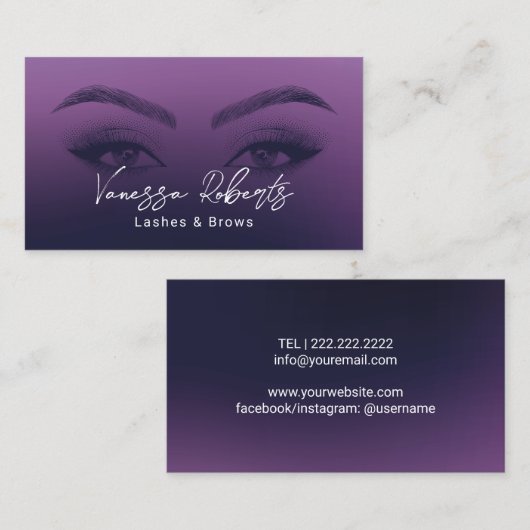 Lashes & Brows Salon Microblading Elegant Paars Visitekaartje (Voorkant / Achterkant)