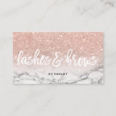 Lashes brows typografie roos goud glitter marmer visitekaartje (Voorkant)