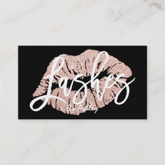 Lashes chic faux roos gold glitter lips typografie visitekaartje (Voorkant)