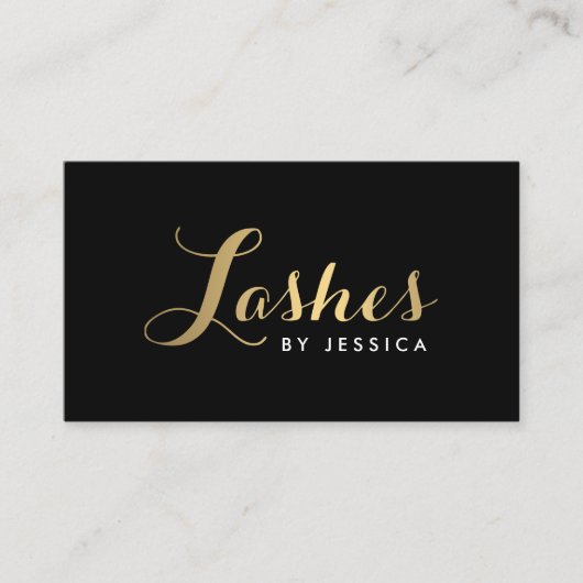 Lashes de Glam Script Texte or/noir Carte de visit (Devant)