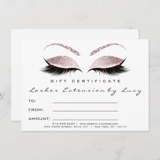 Lashes Extension Makeup Certificate Gift Glitter (Voorkant / Achterkant)