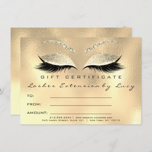 Lashes Extension Makeup Certificate Gift Gold (Voorkant / Achterkant)