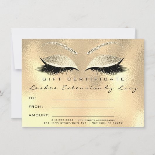 Lashes Extension Makeup Certificate Gift Gold (Voorkant)