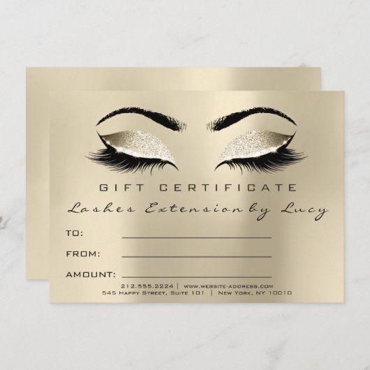 Lashes Extension Makeup Certificate Gift Ivory (Voorkant / Achterkant)