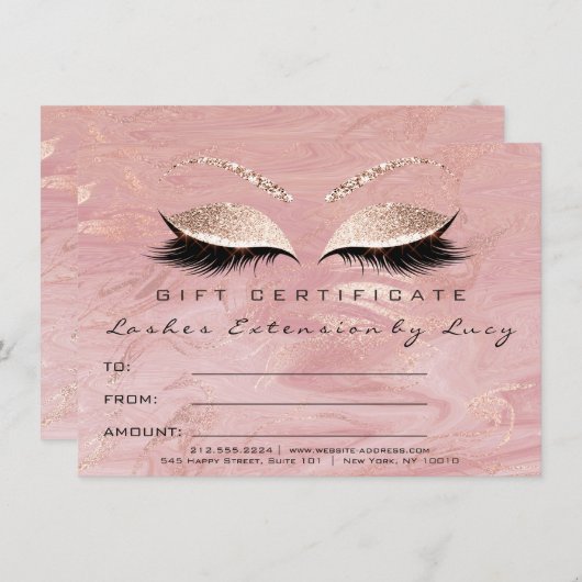 Lashes Extension Makeup Certificate Gift Marble (Voorkant / Achterkant)