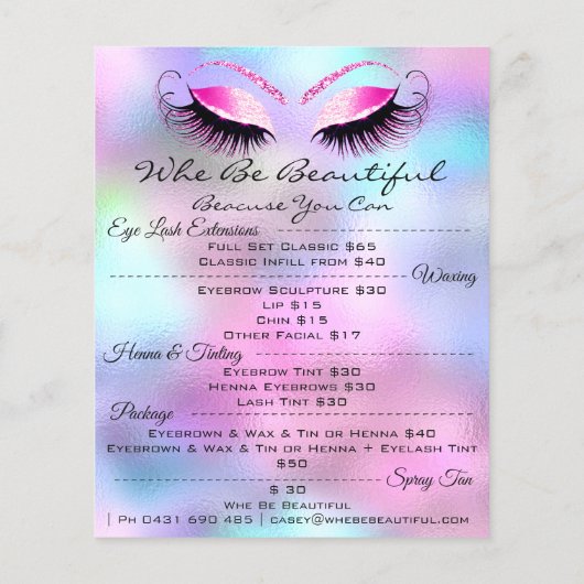 Lashes Extension Makeup Henn Price List Roze Flyer (Achterkant)