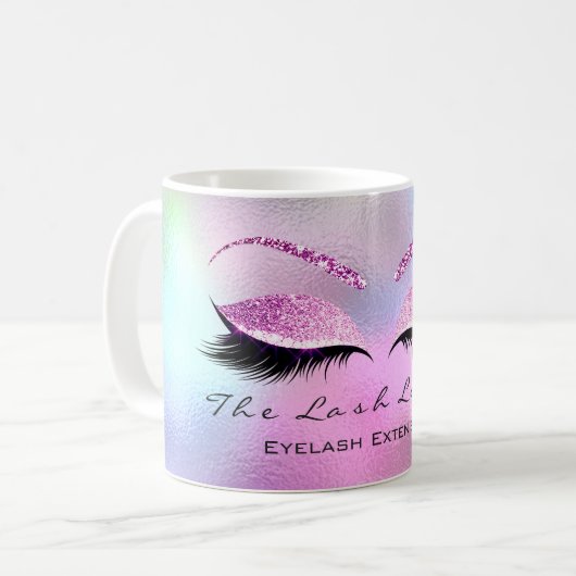 Lashes Extension Makeup Studio Pink Ombre Glitter Koffiemok (Voorkant links)