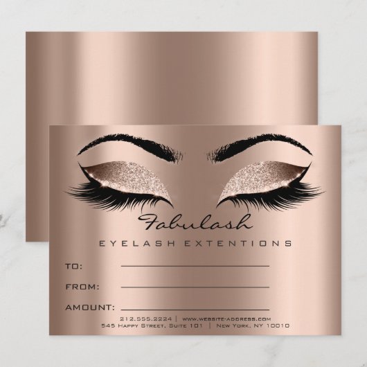 Lashes ExtensionRose Gold Makeup Certificate Gift Kaart (Voorkant / Achterkant)