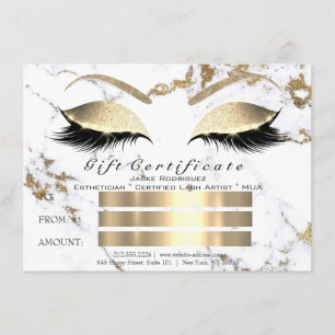 Lashes ExtensionWhite Gold Marble Certificate Gift Kaart