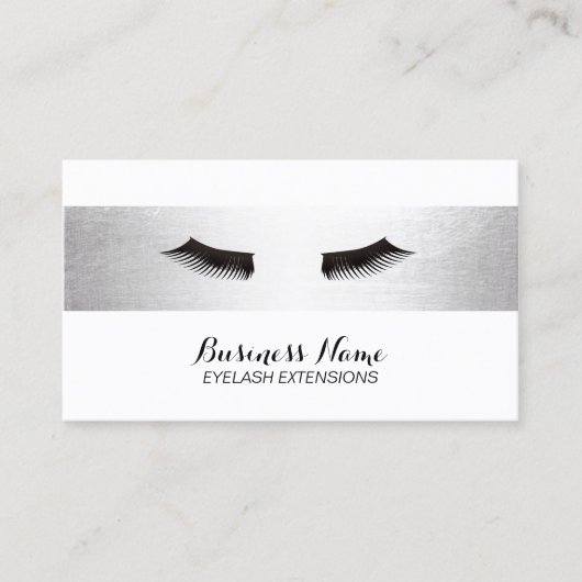 Lashes Eyelash Extensions Modern Silver Salon Visitekaartje (Voorkant)