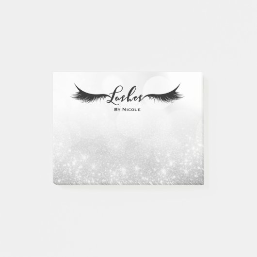Lashes Eyelashes Silver Sparkle Glam Personalized Post-it® Notes (Voorkant)