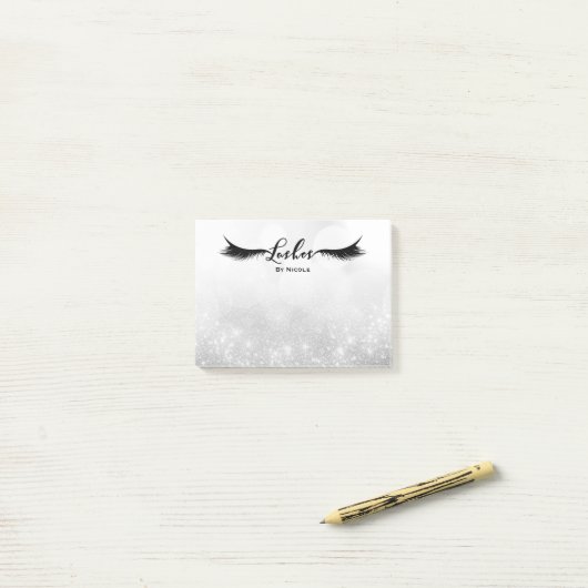 Lashes Eyelashes Silver Sparkle Glam Personalized Post-it® Notes (Op bureau)