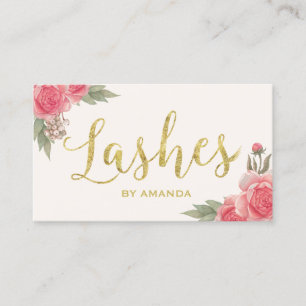 Lashes Gold Script  Floral Lash Extension Visitekaartje