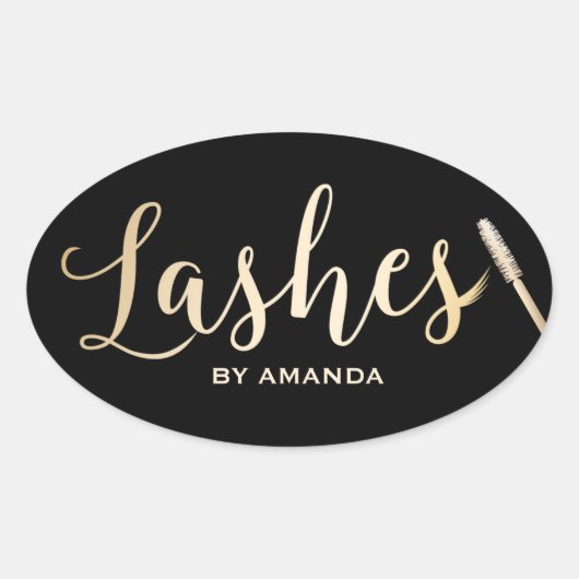 Lashes Gold Script Modern Makeup Artist Ovale Sticker (Voorkant)