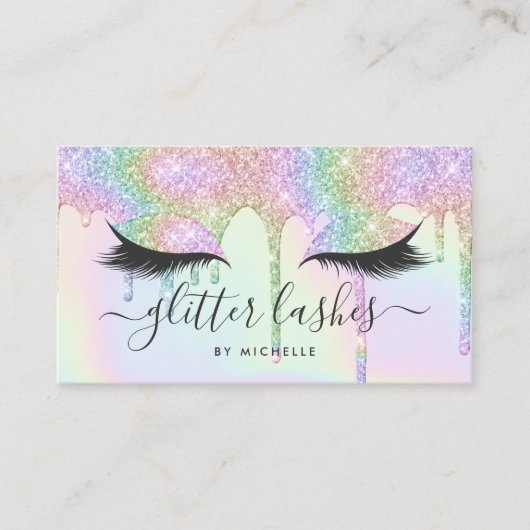 Lashes holografische eenhoorn glitter druppels mak visitekaartje (Voorkant)
