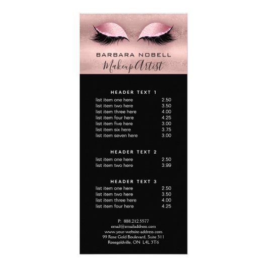 Lashes Lash Makeup Service Menu Roos Gold (Voorkant)