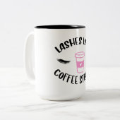 Lashes Long Coffee Strong Funny Pink Tweekleurige Koffiemok (Voorkant links)