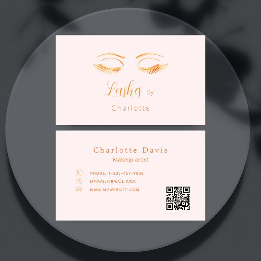 Lashes make-up artiest roze QR code Visitekaartje