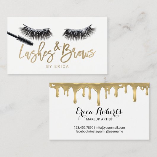 Lashes Makeup Artist Gold Typography Eyelash Salon Visitekaartje (Voorkant / Achterkant)