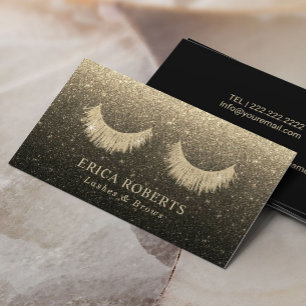 Lashes Makeup Artist Modern Black & Gold Glitter Visitekaartje